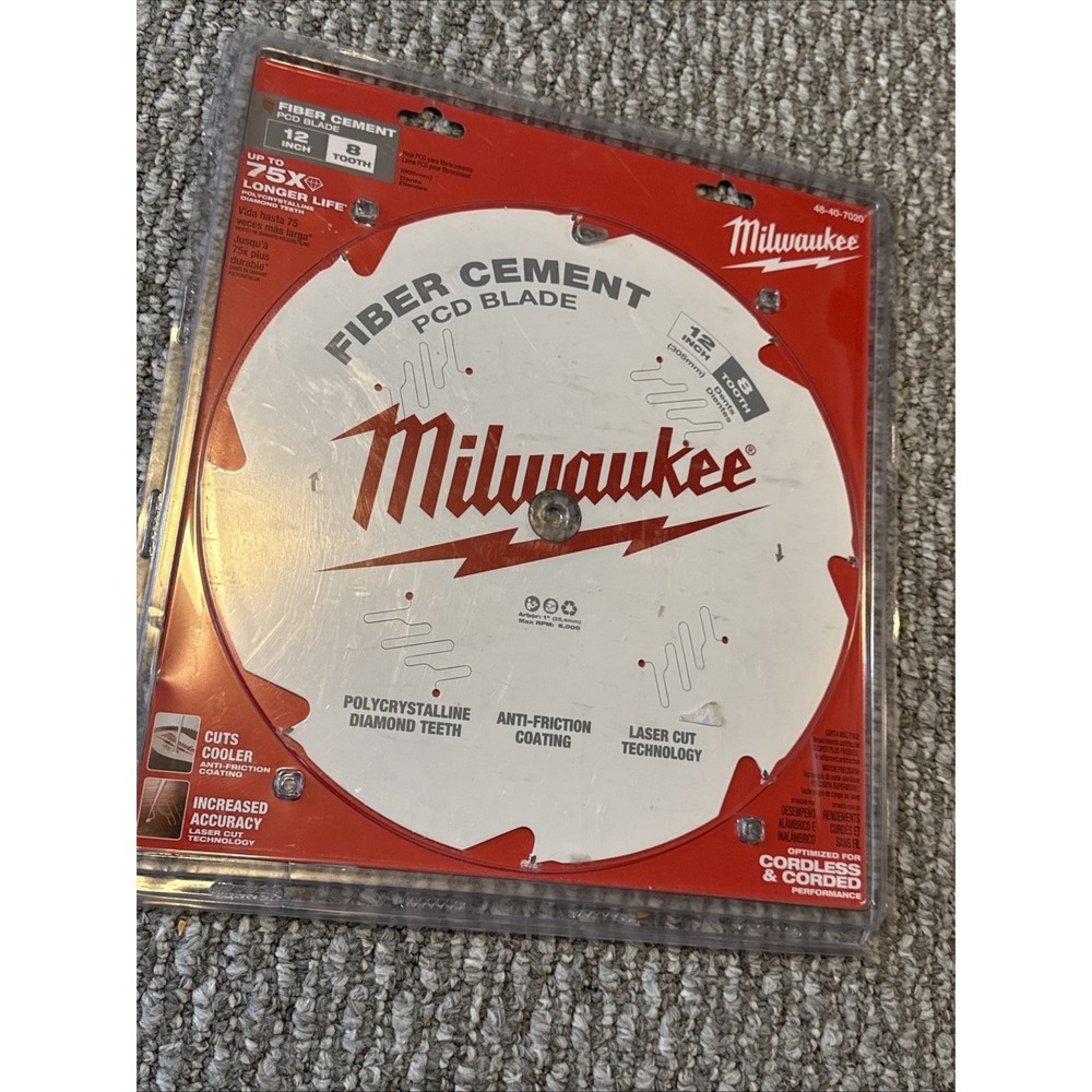 Milwaukee 48-40-7020 12" 8 TOOTH PCD Fiber Cement Circular Saw Blade New
